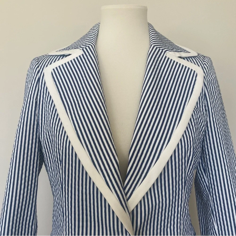 St. John Navy and White Striped Blazer - Picture 4 of 10